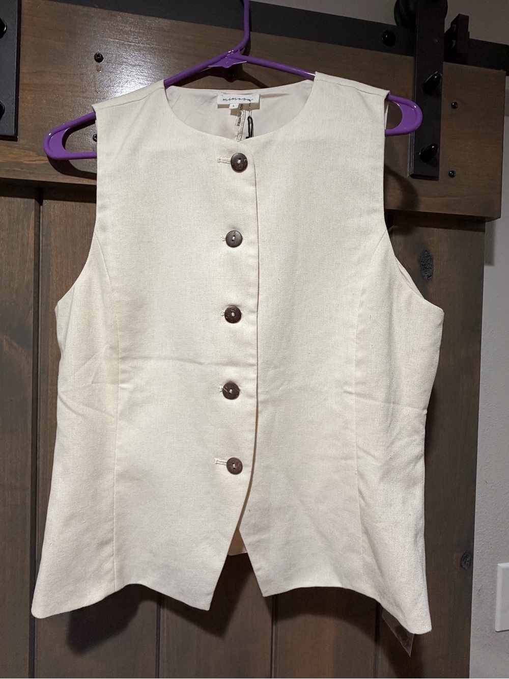 Sleeveless Cream Button-Front Vest Top